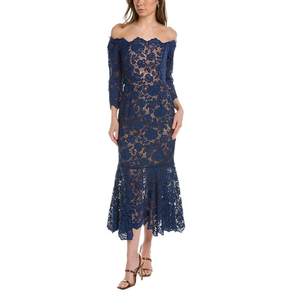 Marchesa Notte Off-The-Shoulder Midi Dress